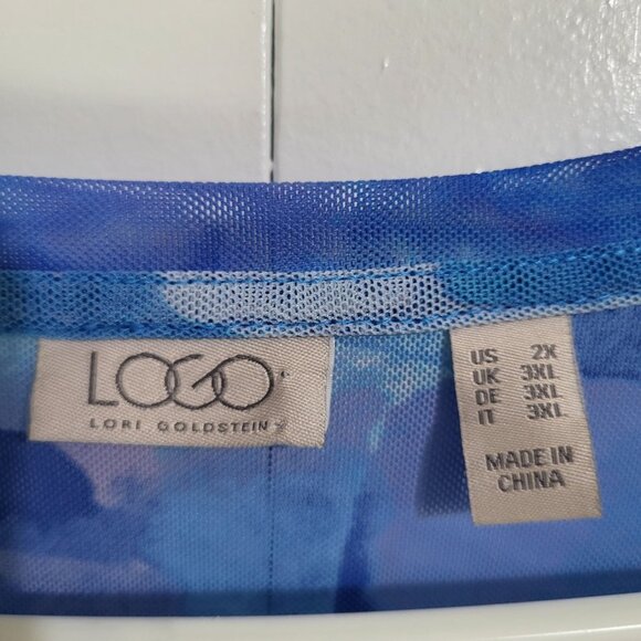 LOGO Lori Goldstein Womens 2XL Abstract Mesh Sheer Button Up Blouse Blue Purple - Picture 4 of 7